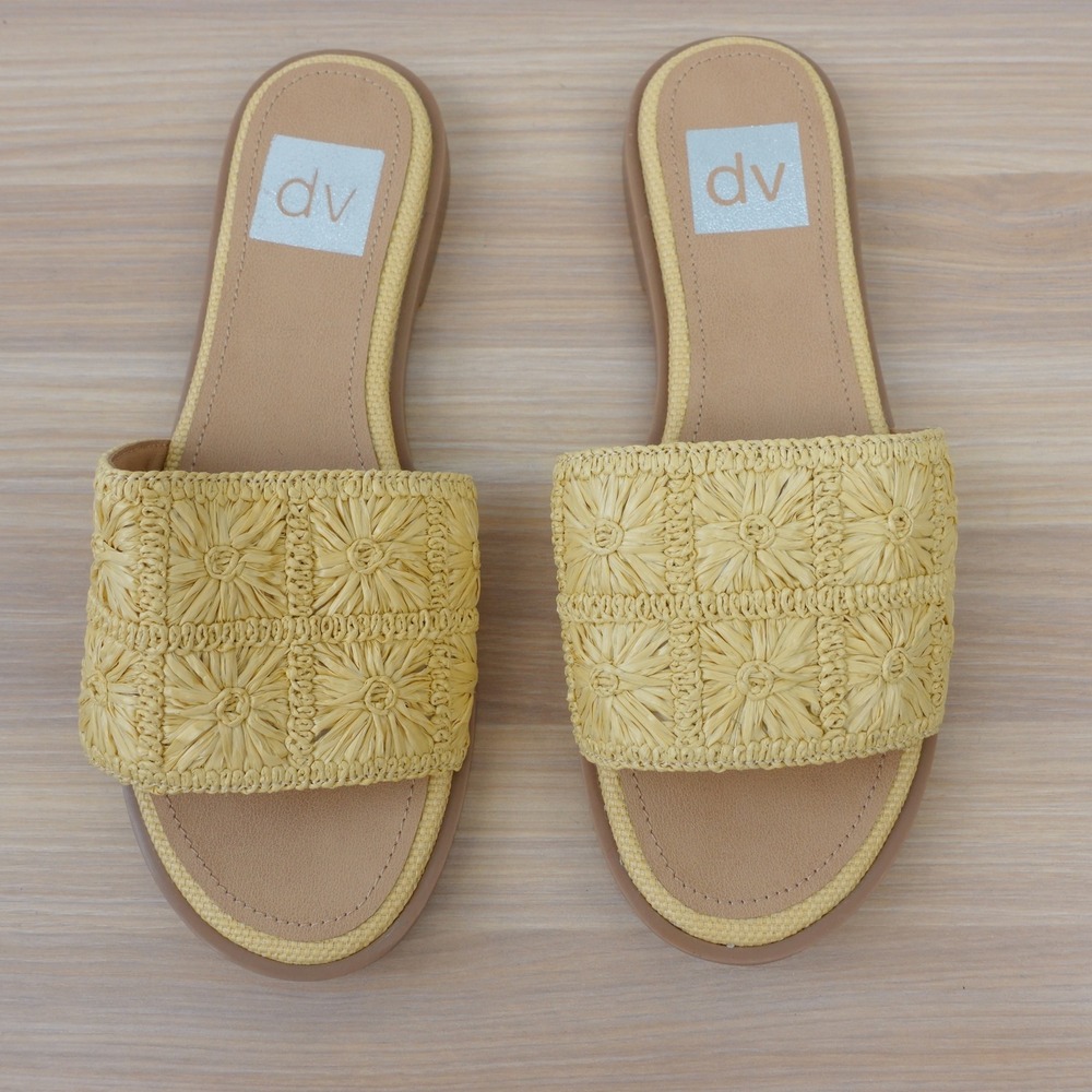 Raffia Flat Slide Sandals Womens 6 Tan Neutral Cottage Boho Resort DV Dolce Vita